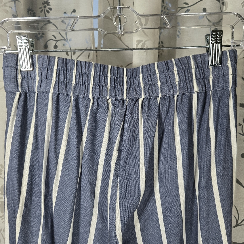 First Class Blue Striped Palazzo Pants Tie S‎ Crop, Lightweight Wide Leg Pants - Picture 5 of 8